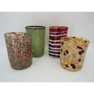 Mismatched Art Glass Tumblers Set of 4 Abstract Multicolor